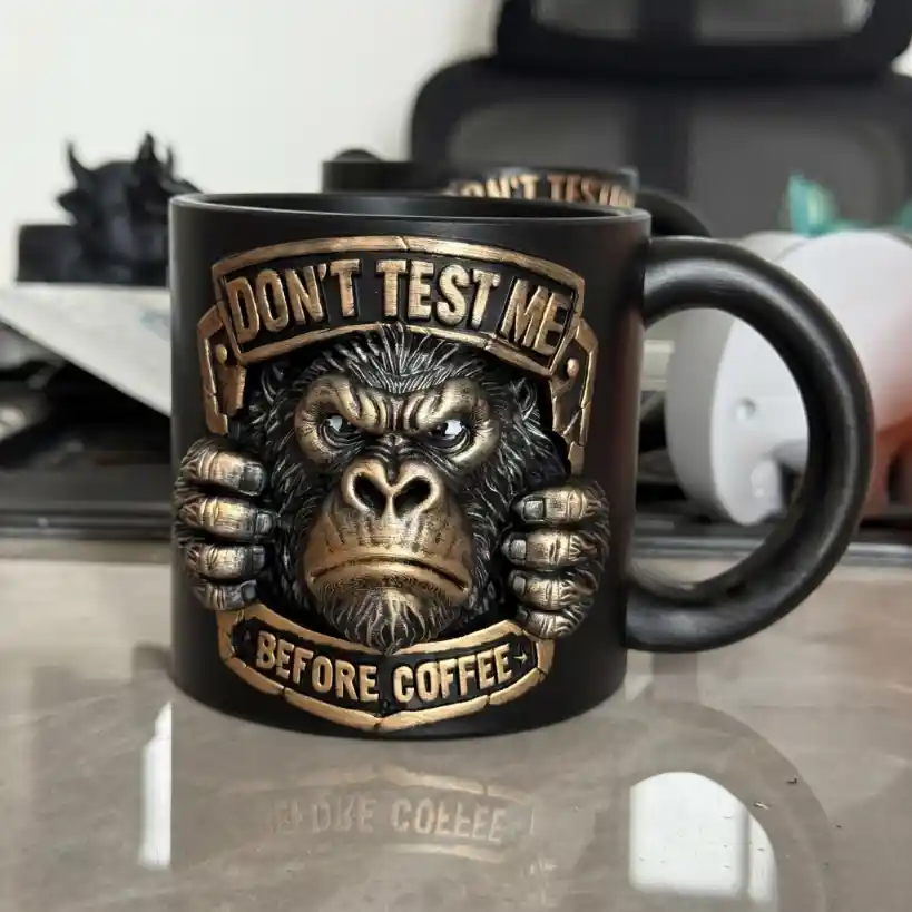 Funny 3D Gorilla Novelty Mug Dont Test Me Resin Cup Desk Decor